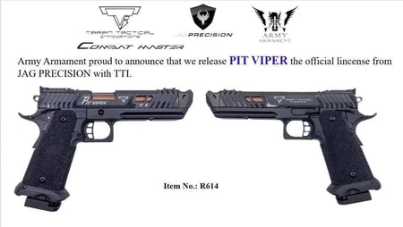 ARMY TTI Licensed JW4 Pit Viper CNC Aluminum 7075 Slide Hi-Capa GBB Pistol Airsoft  ( Steel Internal Parts Version ) ( Black R614 ) ( Licensed by Taran Tactical Innovations ) ( John Wick )