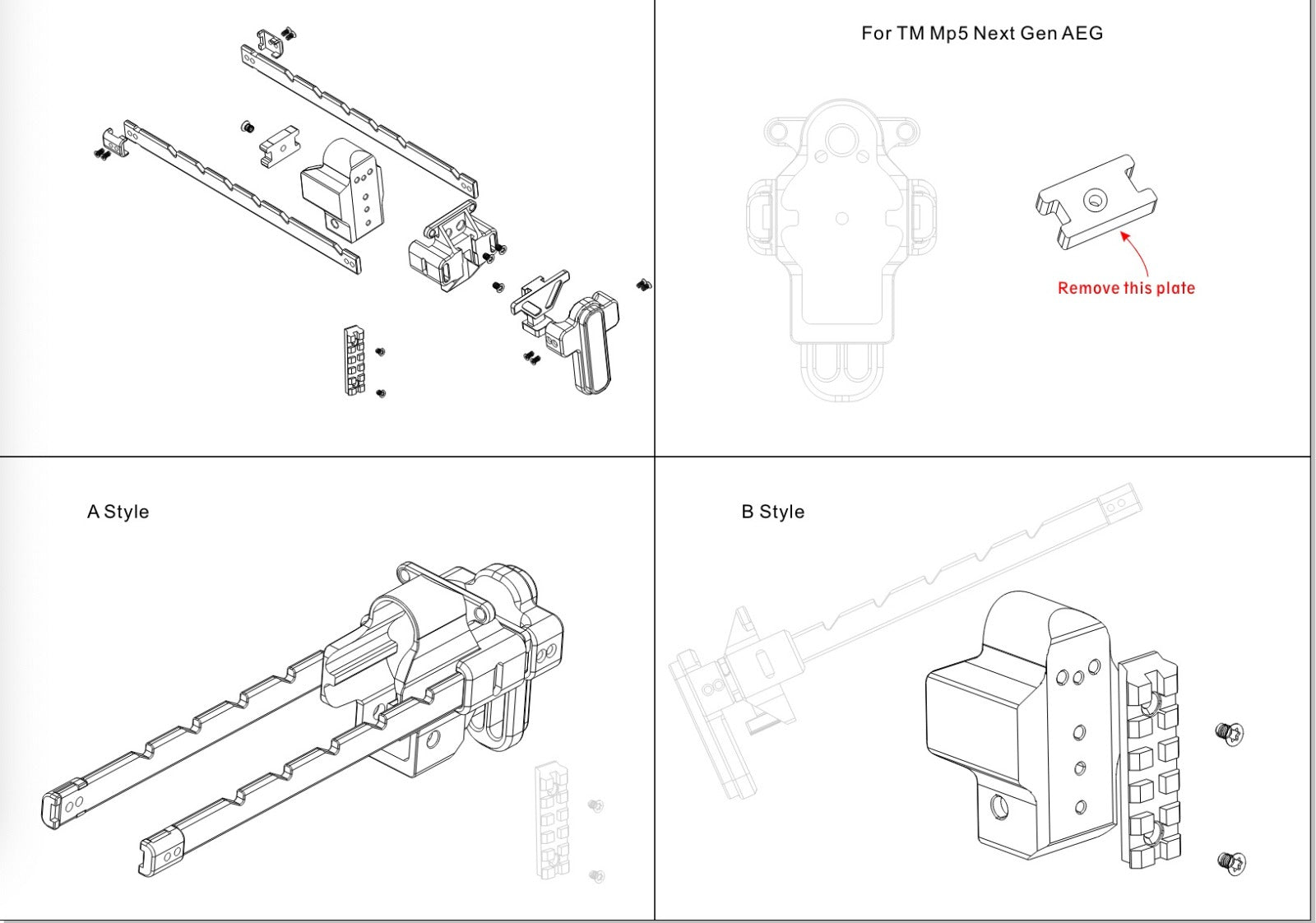 Bow Master x GMF 5 Position Buttstock & Picatinny Rail M1913 20mm Stock Adapter for UMAREX / VFC HK53 MP5 GBB Series & TM MP5A5 Next Gen AEG Series