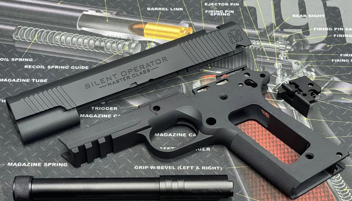 Bomber CNC Aluminum 1911 SFA Silent Operator Slide & Frame Kit for Toyko Marrui TM 1911 Airsoft Series ( Black ) ( TM-GMK-059-BK )