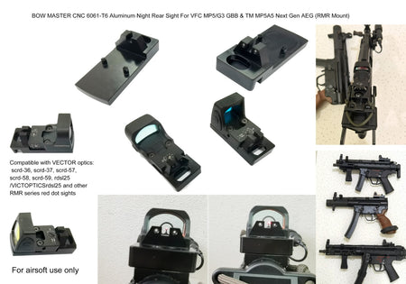 Bow Master Night Rear Sight RMR Mount For Umarex / VFC HK53 / MP5 / G3 GBB & TM MP5A5 Next Gen AEG