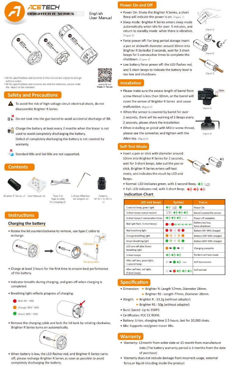 Acetech Brighter R Tracer unit ( M14 CCW ) ( Green and Red BB Compatibility )