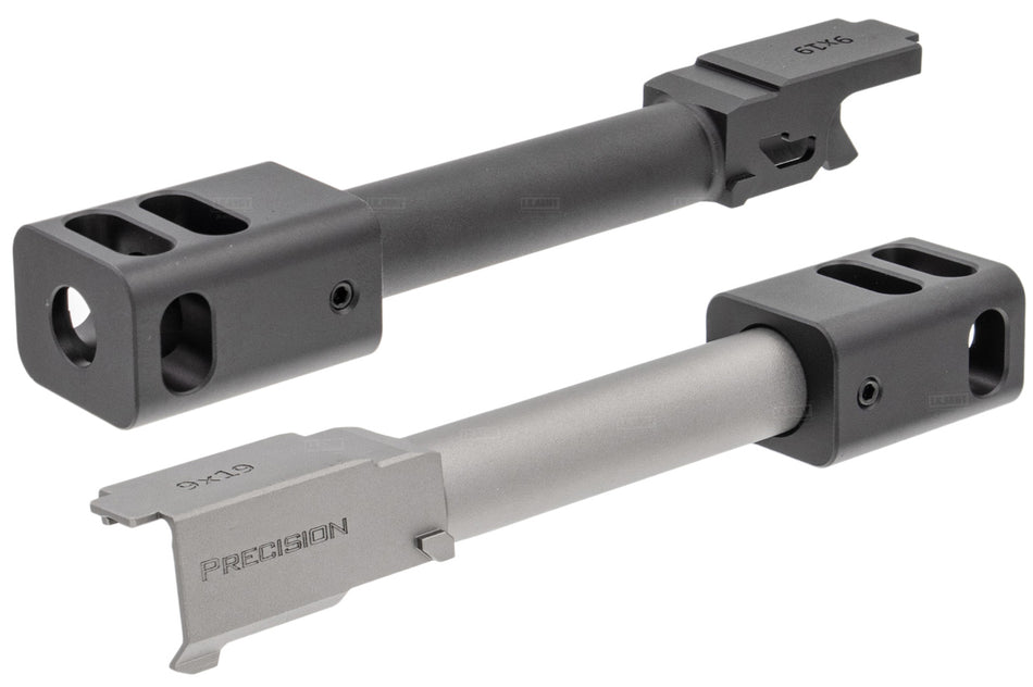 C&C G19 Outer Barrel Match 4-Port Compensator 14mm CCW Roland Special KK* Style for TM 19 G Model GBBP Series ( Black / Silver )-Silver