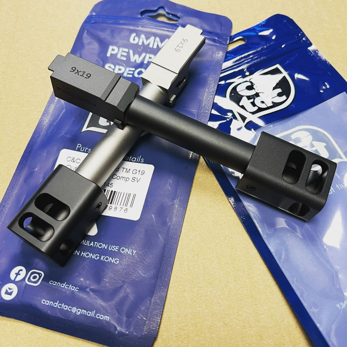 C&C G19 Outer Barrel Match 4-Port Compensator 14mm CCW Roland Special KK* Style for TM 19 G Model GBBP Series ( Black / Silver )-Silver