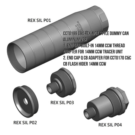 C&C Tac Rex MG7 Style Dummy Barrel Extension / Tracer Adapter For Airsoft ( End Cap Q CB Adapter For CCT0170 C&C Tac CB Flash Hider 14mm CCW Thread )