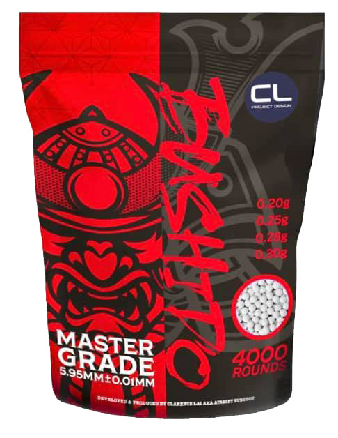CL Project Bushido Master Grade 6mm BBs (  5.95mm +- 0.01mm , ABS Precision ) ( 0.20g / 0.25g / 0.28g / 0.30g ) (  4000rds per bag )-0.30g