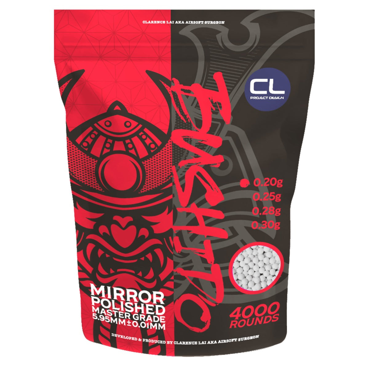 CL Project Bushido Master Grade Tracer 6mm BBs (  5.95mm +- 0.01mm , ABS Precision ) ( 0.20g / 0.25g ) (  2000rds per bag )-0.25g