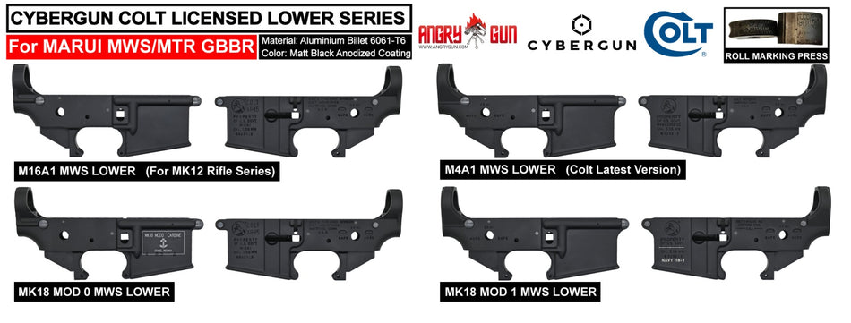 Angry Gun COLT M4A LATEST VERSION CNC Lower Receiver for Marui TM MWS / MTR GBB ( Colt Licensed w/ Roll Marking Press )