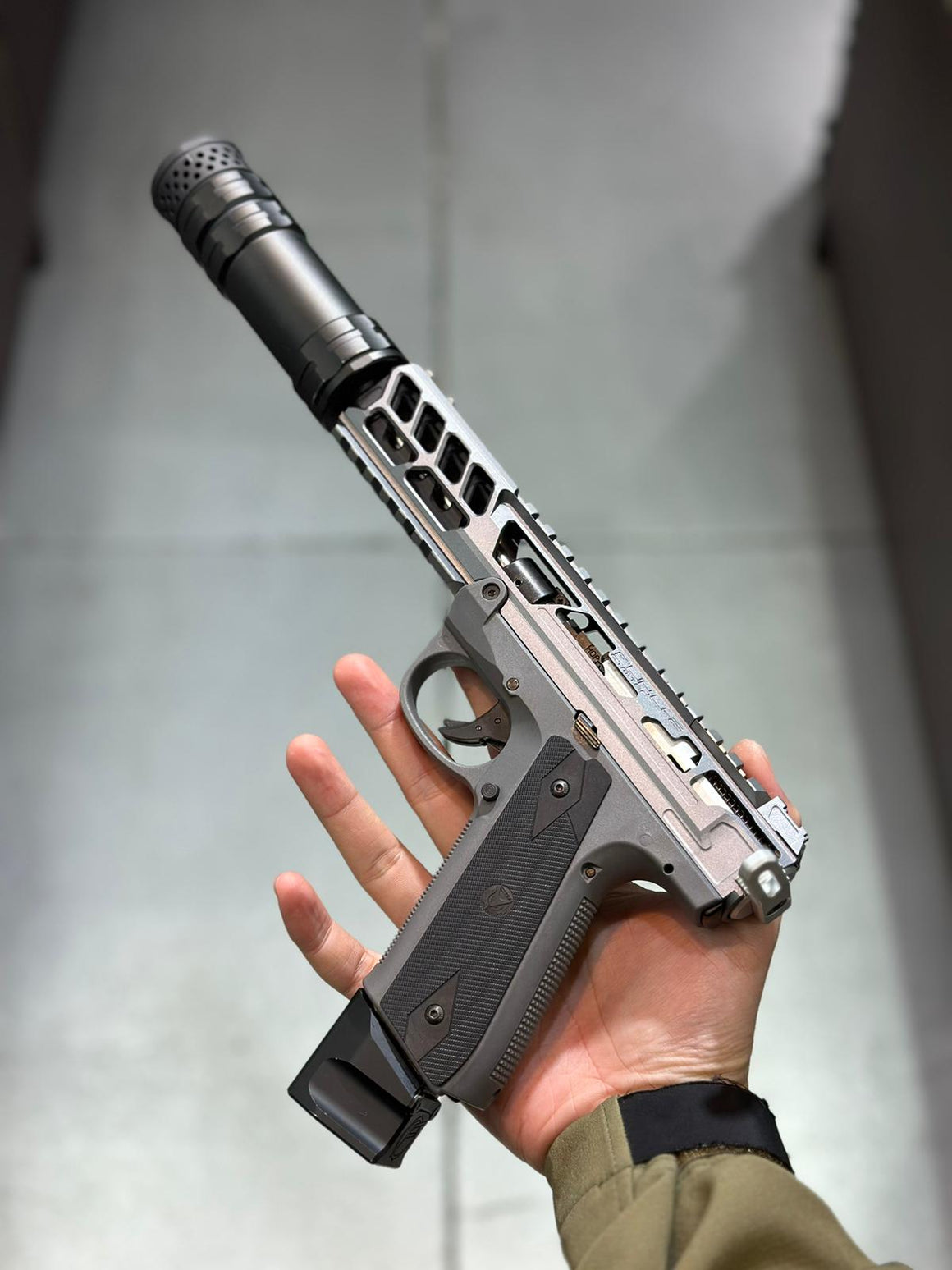 CTM TAC Fuku-2 CNC Aluminum Cut Out Upper Set Long Type for Action Army AAP01 GBB Pistol Series ( AAP-01 ) ( Grey & Black )