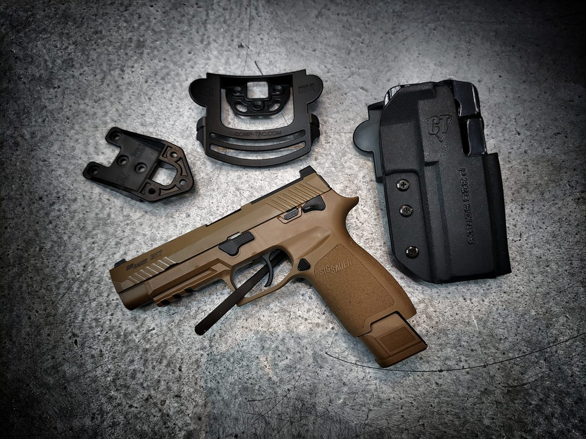 Comp-Tac International Holster Belt, Paddle, Drop Offset Holster for SIG P320-Black-LEFT