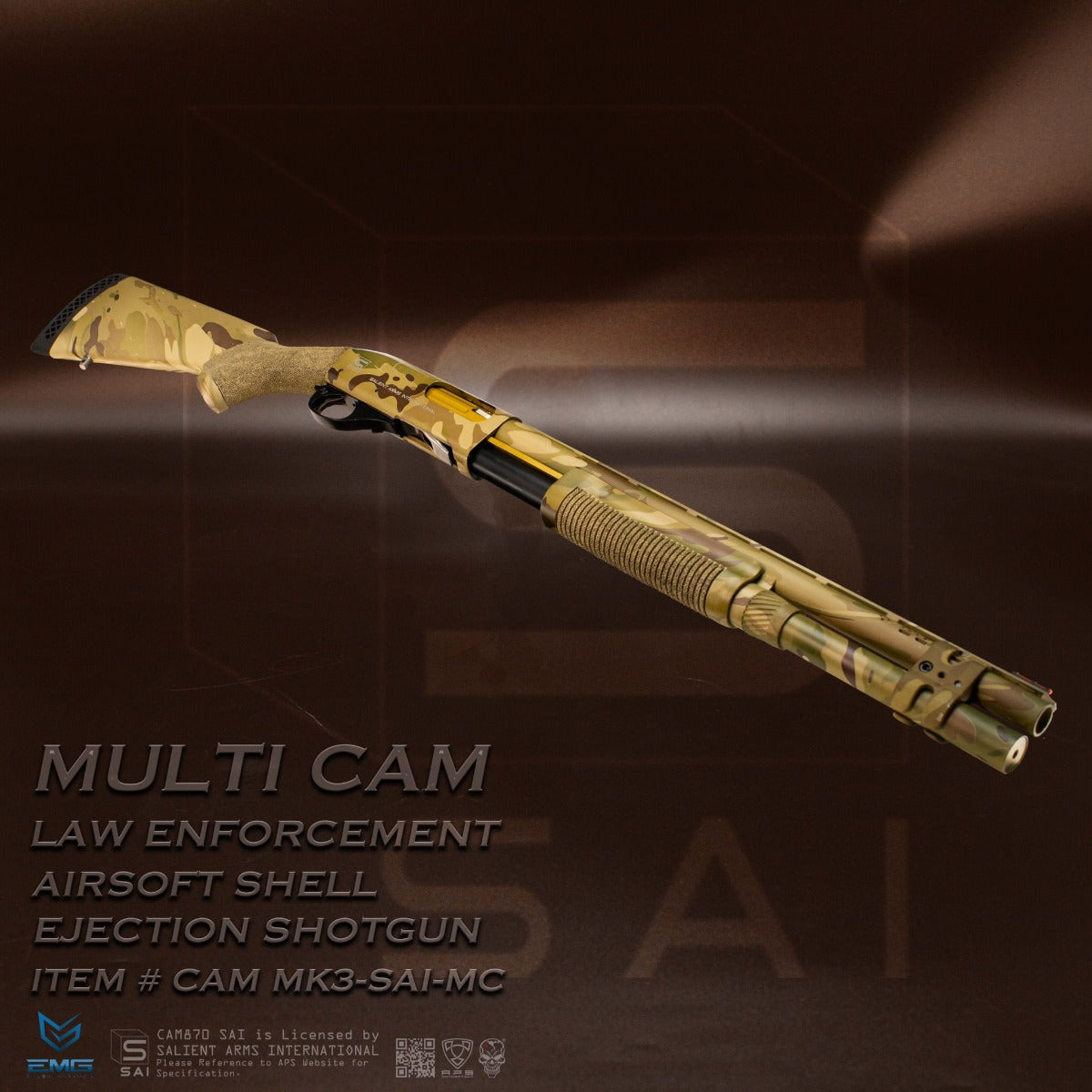 EMG SAI Multicam M870 CAM Airsoft Shell Ejection Pump Action Shotgun ...
