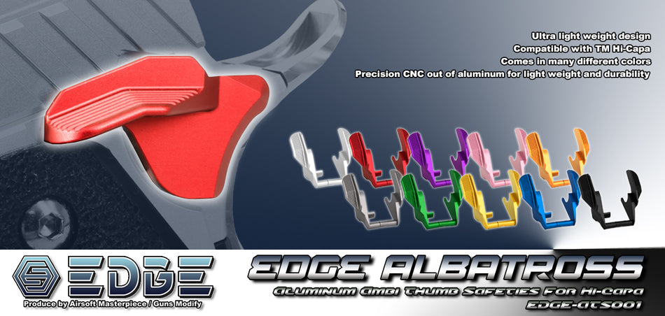 EDGE ALBATROSS Aluminum Ambi Thumb Safeties for Marui TM Hi-Capa GBBP Series-Orange