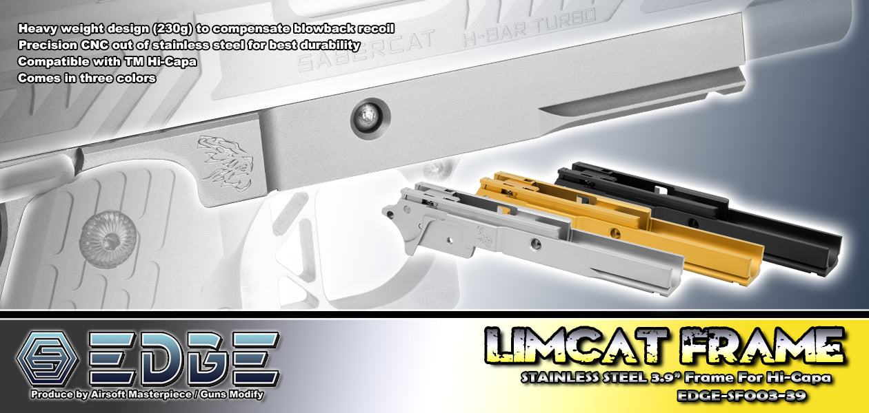 EDGE LimCat Stainless Steel Frame for Marui TM Hi-Capa GBBP Series-Gold