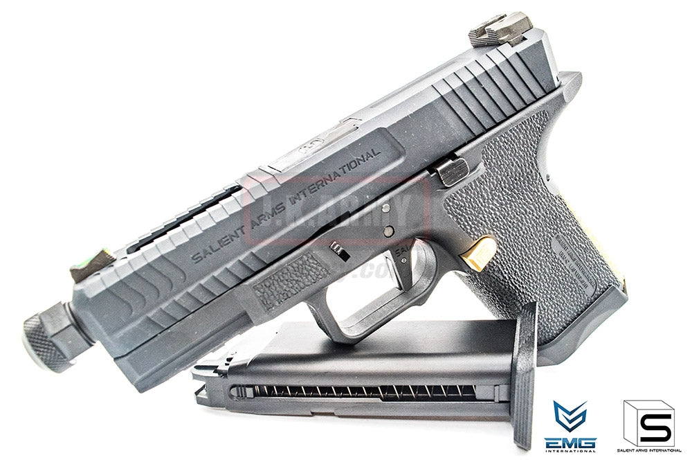 EMG SAI BLU Compact Model 19 GBB Airsoft Training Weapon ( Gas ) ( Black & Gold )