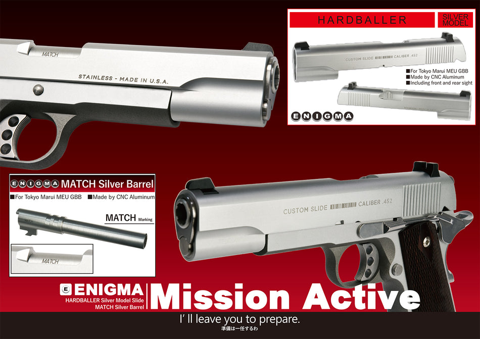 Enigma Hard Baller Style Slide for Tokyo Marui MEU GBB Pistol Airsoft Series ( Silver )