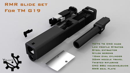Volante CNC 7075 Aluminum 19 RMR Cut Slide with BBU for Tokyo Marui TM G19 GBBP Series ( Black )