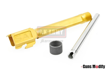 Guns Modify S Style KM Model 17 Stainless Steel 14mm CW Thread Barrel - Fluted for Marui Model 17 ( Gold )