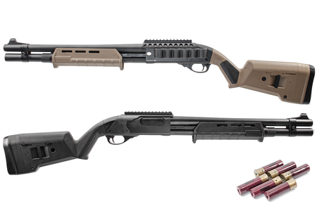 Golden Eagle M870 MP M-LOK Style with Shell Holder Gas Pump Action Airsoft Shotgun ( 3 / 6 Rounds Shooting Mode ) ( Black / Tan )-Tan