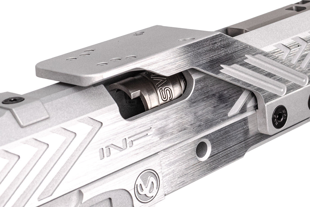 Gunsmith Bros INF Style IMM Spider 7" Slide & Frame Set For Marui TM Hi-Capa GBBP Series ( Deluxe Version ) -Silver Slide X Red Mount