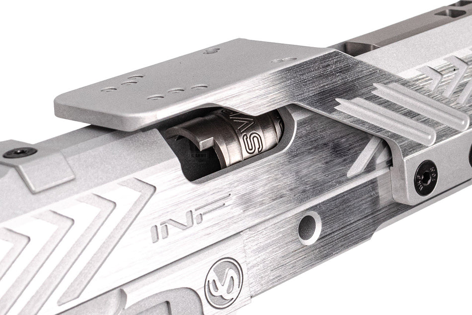 Gunsmith Bros INF Style IMM Spider 7" Slide & Frame Set For Marui TM Hi-Capa GBBP Series ( Deluxe Version ) -Silver Slide X Red Mount