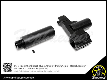 Hephaestus Steel Front Sight Block (Type A) with 14mm Barrel Adapter for GHK / LCT AK Series-14mm Counter-Clockwise - ( 14CCW )