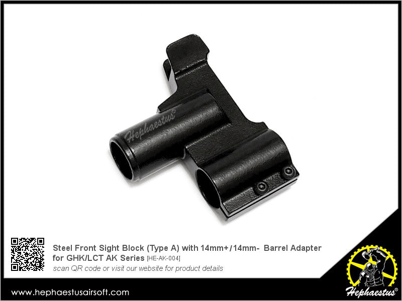 Hephaestus Steel Front Sight Block (Type A) with 14mm Barrel Adapter for GHK / LCT AK Series-14mm Counter-Clockwise - ( 14CCW )