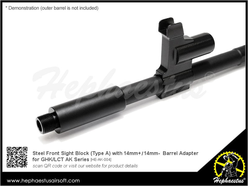 Hephaestus Steel Front Sight Block (Type A) with 14mm Barrel Adapter for GHK / LCT AK Series-14mm Counter-Clockwise - ( 14CCW )