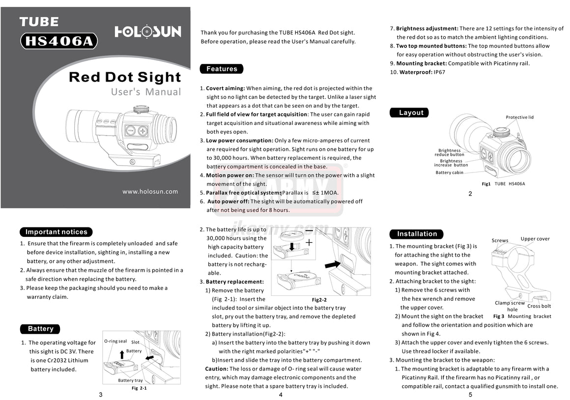 Holosun Tube HS406A Red Dot Sight