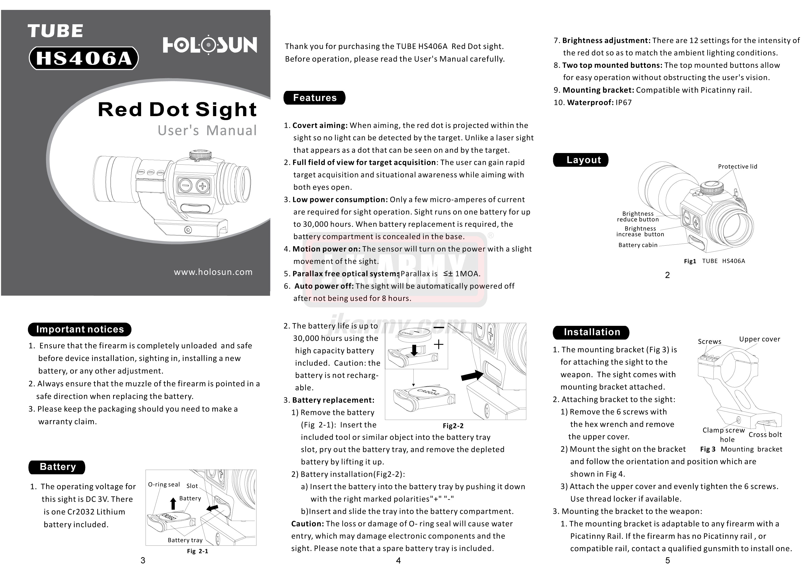 Holosun Tube HS406A Red Dot Sight