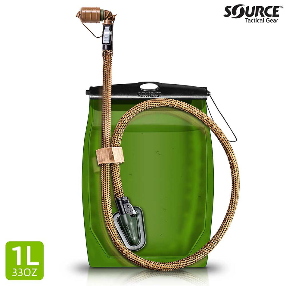 Source Kangaroo 1L / 32oz. Collapsible Hydration SQC, QMT Storm Valve - IRR Coyote