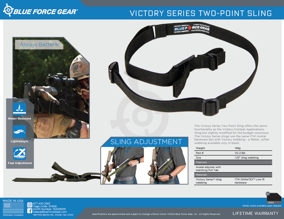 Blue Force Gear BFG Victory Series Two-Point Sling [ VS-2-BK ]