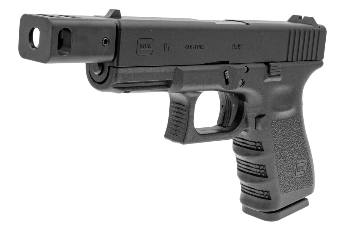 C&C G19 Outer Barrel Match 4-Port Compensator 14mm CCW Roland Special KK* Style for TM 19 G Model GBBP Series ( Black / Silver )-Silver