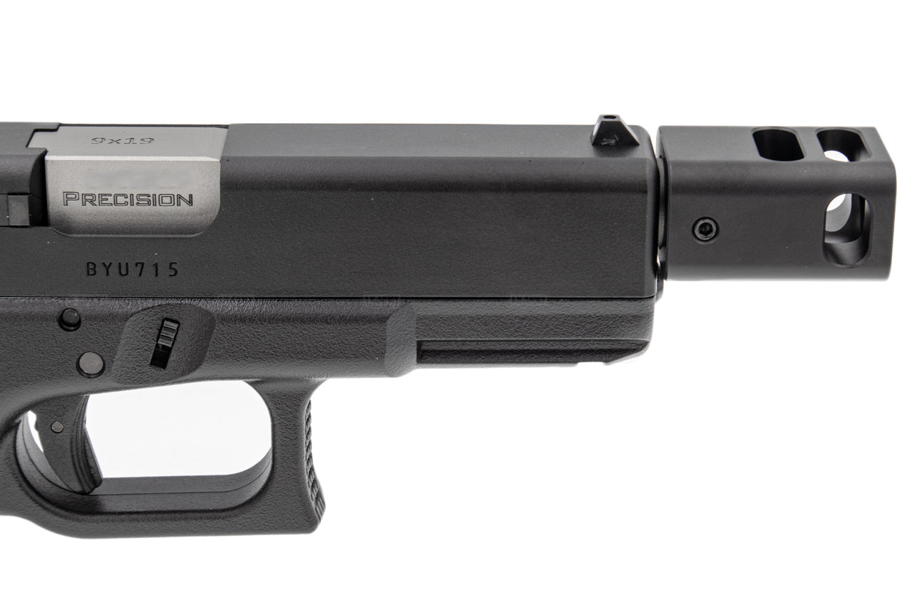 C&C G19 Outer Barrel Match 4-Port Compensator 14mm CCW Roland Special KK* Style for TM 19 G Model GBBP Series ( Black / Silver )-Silver