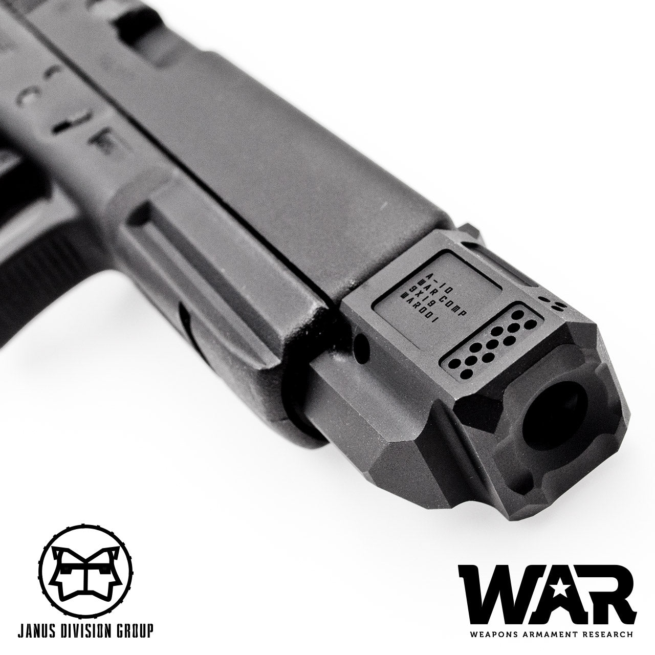 JDG WAR A10 Compensator 14mm CCW for Airsoft Glock Gen4 Model ( Licensed by WAR ) ( Black )