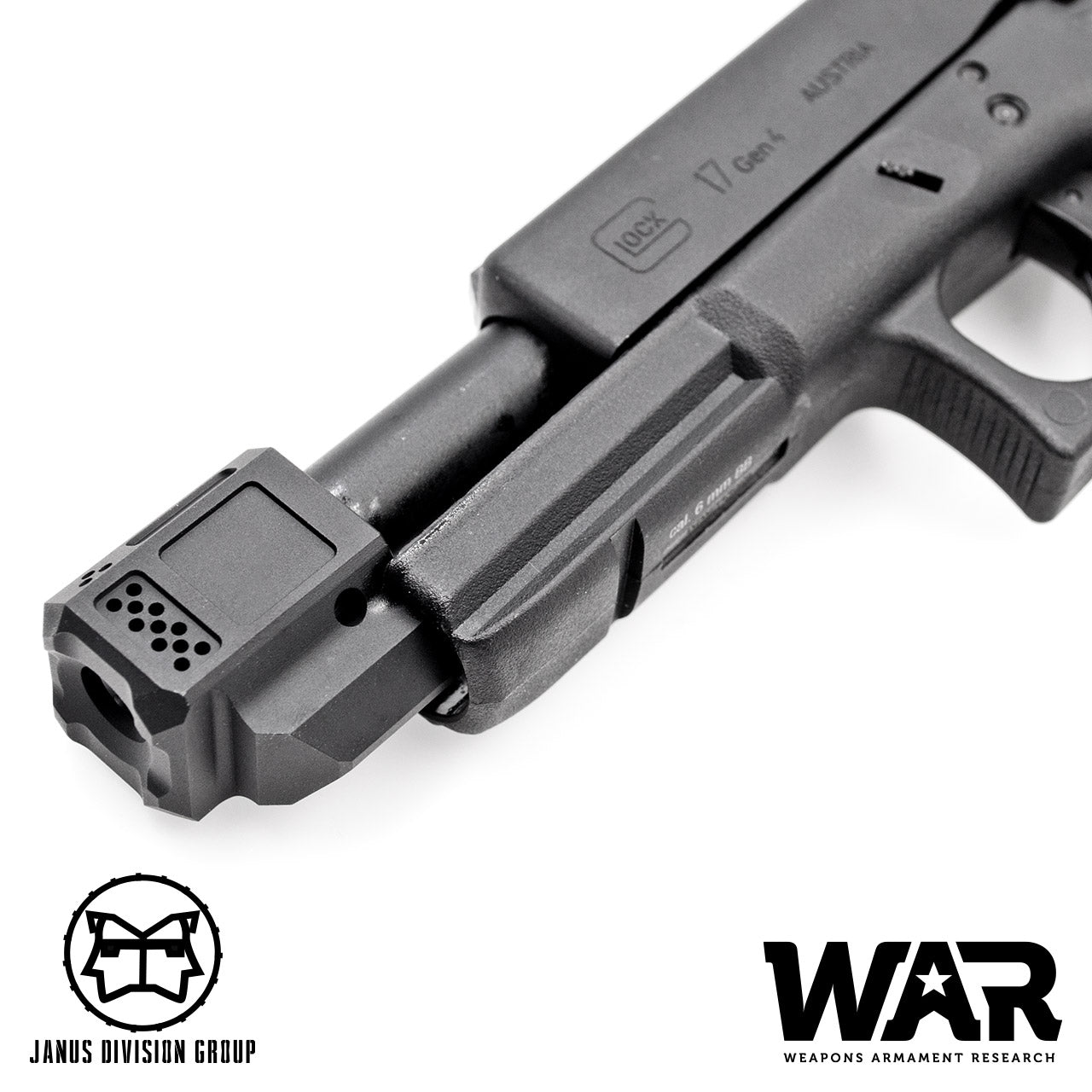 JDG WAR A10 Compensator 14mm CCW for Airsoft Glock Gen4 Model ( Licensed by WAR ) ( Black )