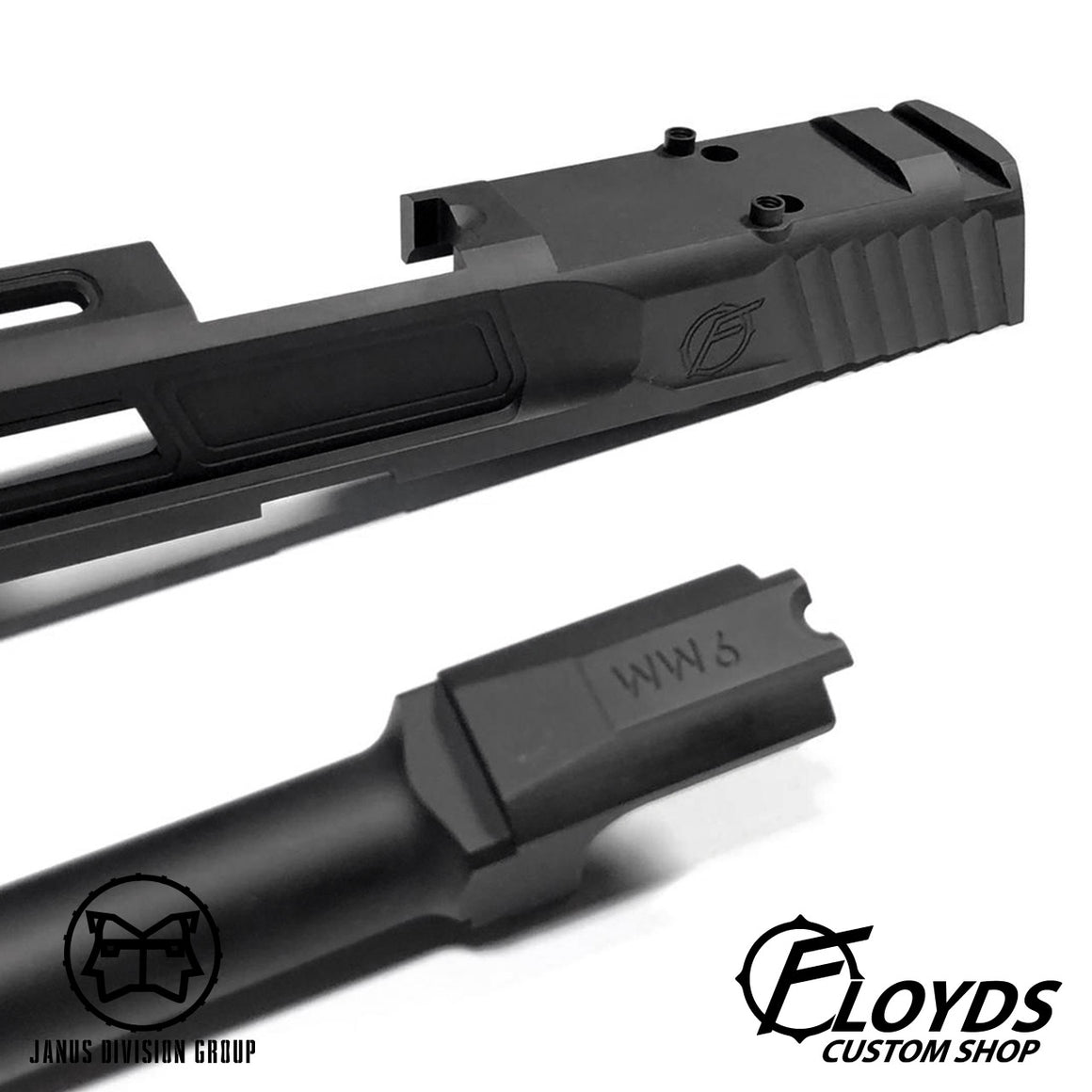 JDG Floyds Licensed The Poseidon Style M&P RMR Cut Slide Set for TM M&P9L GBBP Series ( w/ JDG 6.03mm Stainless Steel Precision 90mm Inner Banner ) ( Black )