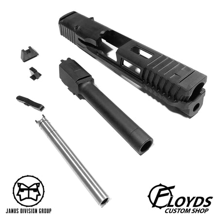 JDG Floyds Licensed The Poseidon Style M&P RMR Cut Slide Set for TM M&P9L GBBP Series ( w/ JDG 6.03mm Stainless Steel Precision 90mm Inner Banner ) ( Black )