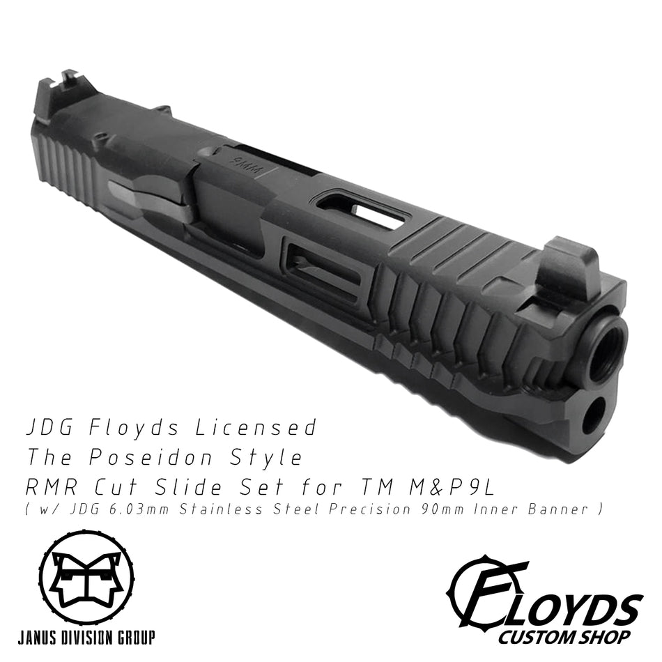 JDG Floyds Licensed The Poseidon Style M&P RMR Cut Slide Set for TM M&P9L GBBP Series ( w/ JDG 6.03mm Stainless Steel Precision 90mm Inner Banner ) ( Black )