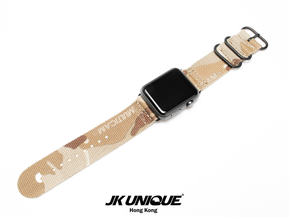 JK UNIQUE CAMO NYLON Apple Watch Strap 42mm Black Buckle - Multicam Arid