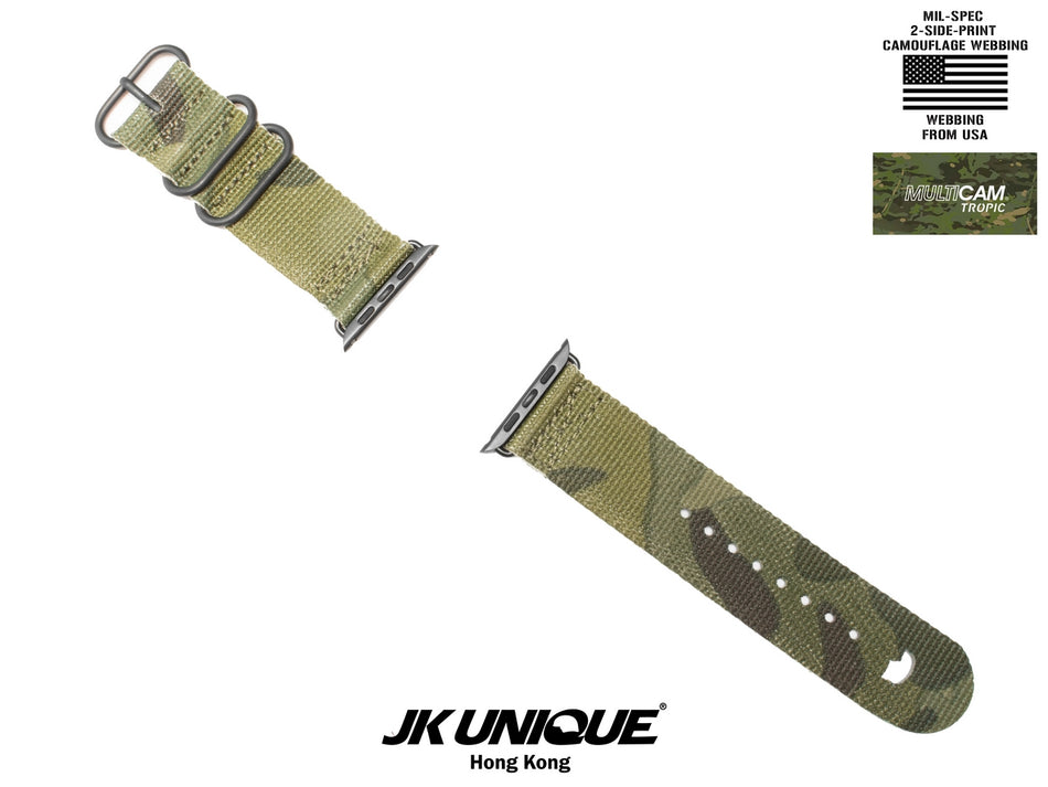JK UNIQUE CAMO NYLON Apple Watch Strap 42mm Black Buckle - Multicam Tropic