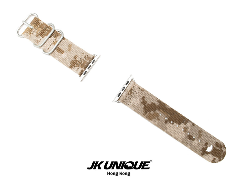 JK UNIQUE CAMO NYLON Apple Watch Strap 42mm Silver Buckle - AOR1 ( Digital Desert )