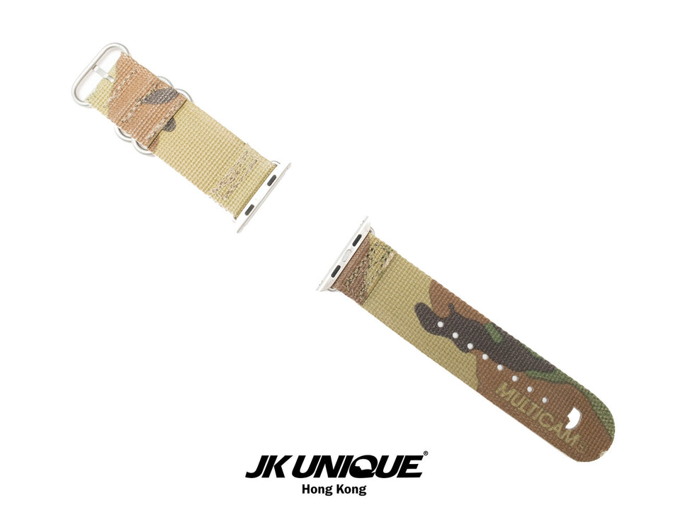 JK UNIQUE CAMO NYLON Apple Watch Strap 42mm Silver Buckle - Multicam