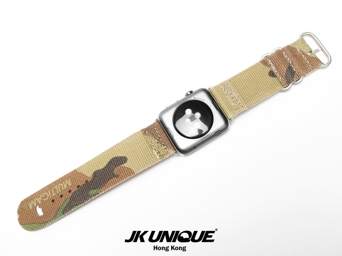 JK UNIQUE CAMO NYLON Apple Watch Strap 42mm Silver Buckle - Multicam