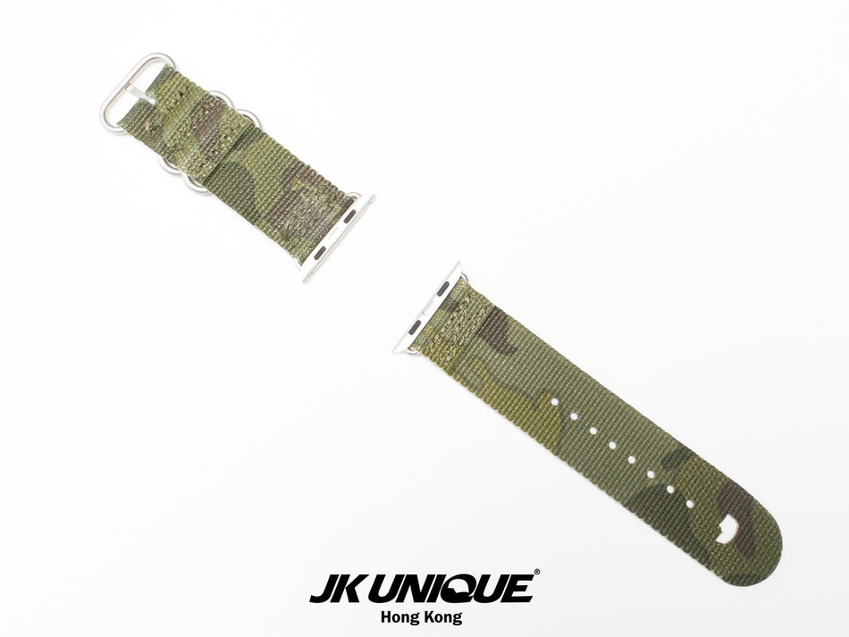JK UNIQUE CAMO NYLON Apple Watch Strap 42mm Silver Buckle - Multicam Tropic