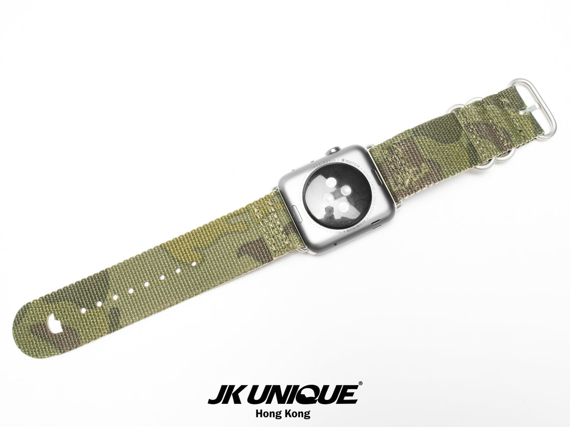 JK UNIQUE CAMO NYLON Apple Watch Strap 42mm Silver Buckle - Multicam Tropic