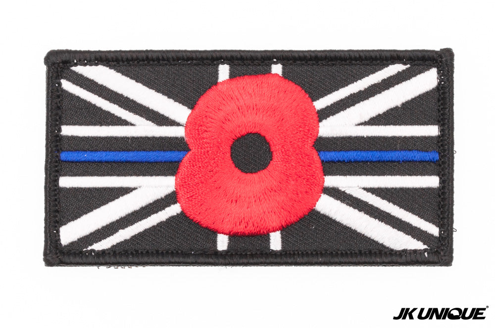 JK UNIQUE Patch - Thin Blue Line Remembrance Police Union Jack Patch ( UK Patch ) ( Free Shipping )
