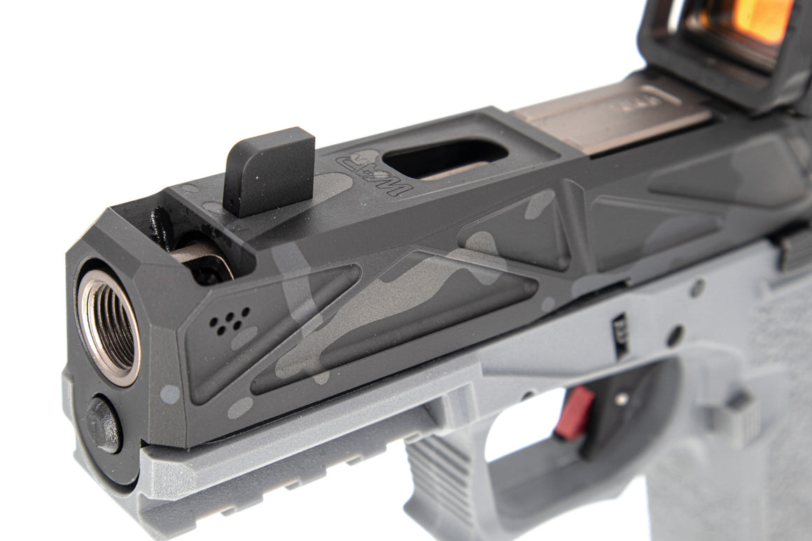 JDG Licensed P80 PF940C x WAR Afterburner MutliCam Black RMR Slide Compact Airsoft ( Base with UMAREX / VFC Glock 19 Gen3 ) ( JKTG Custom Made )-Cobalt Gray