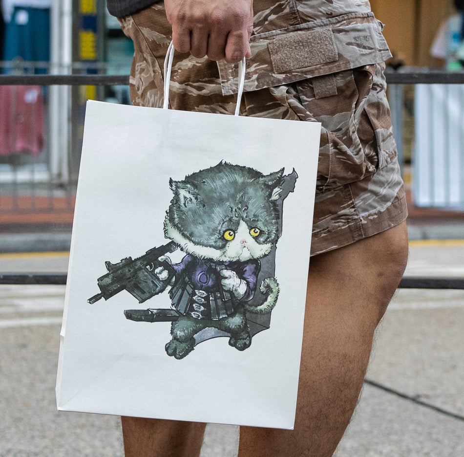 PROZI CAT MEOW Paper Bag with Handles ( White , Type 02 Killer )