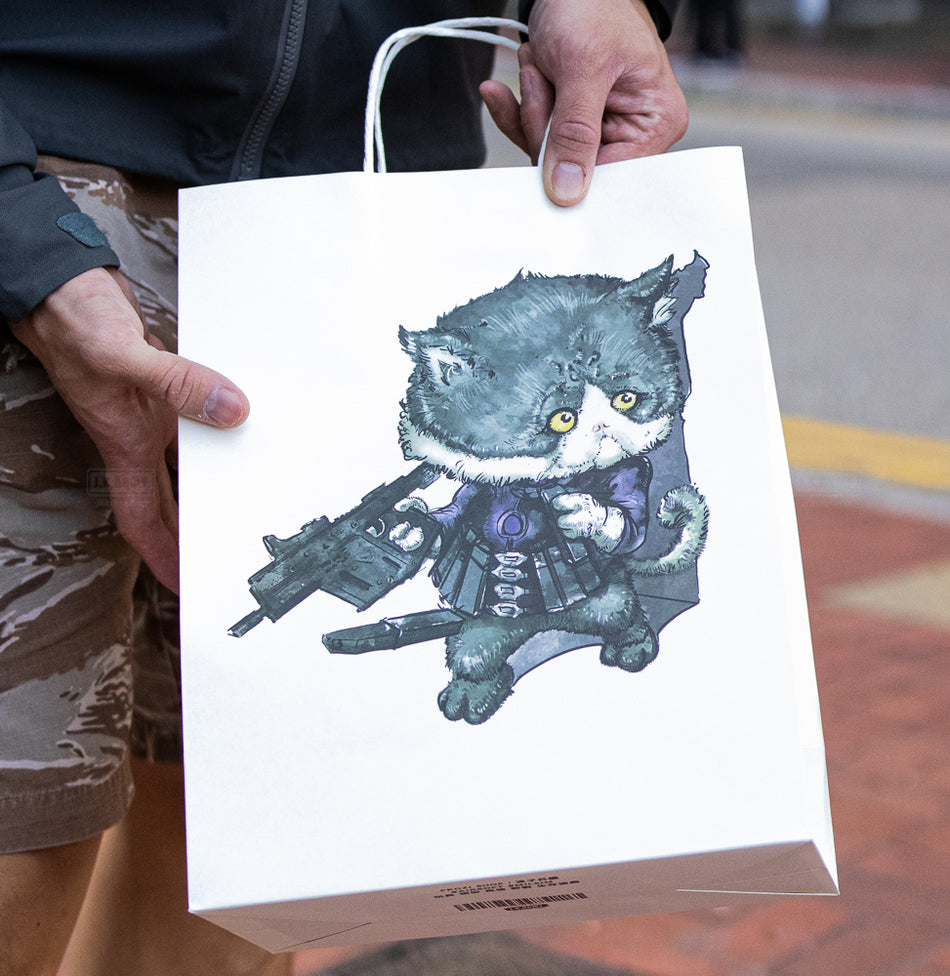 PROZI CAT MEOW Paper Bag with Handles ( White , Type 02 Killer )