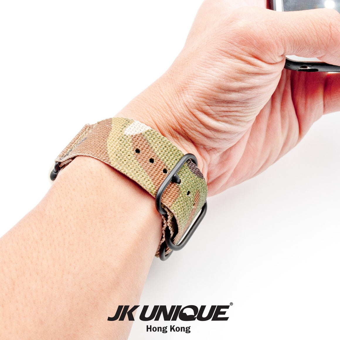 JK UNIQUE CAMO NYLON Apple Watch Strap 42mm Black Buckle - Multicam