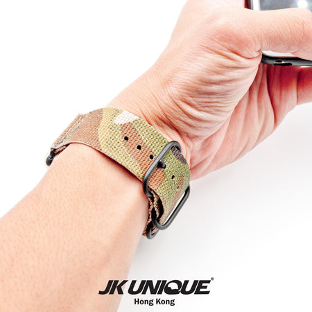 JK UNIQUE CAMO NYLON Apple Watch Strap 42mm Black Buckle - Multicam